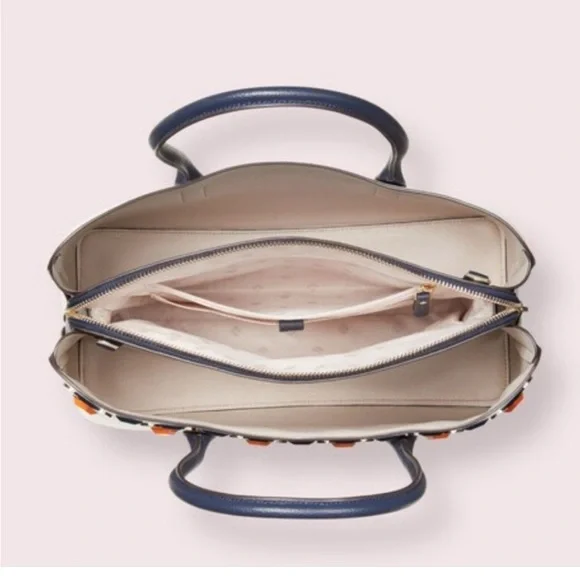 KATE SPADE MARGAUX JEWELED MEDIUM LEATHER PURSE White & Navy satchel/cro… - Picture 5 of 16